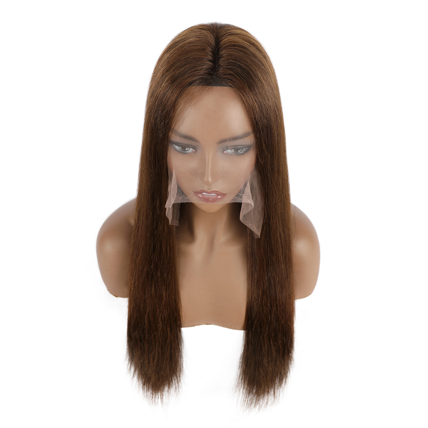 Long Medium Brown Full Lace Human Hair Wig Straight Full Lace Wig 180nsity