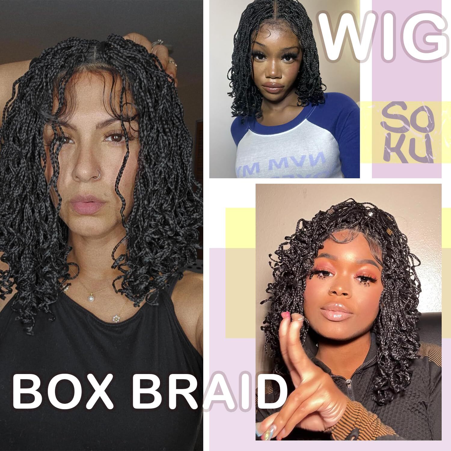 Synthetic Black Braided Lace Front Wig for Women 4×4 Mirco Twist Box Braids