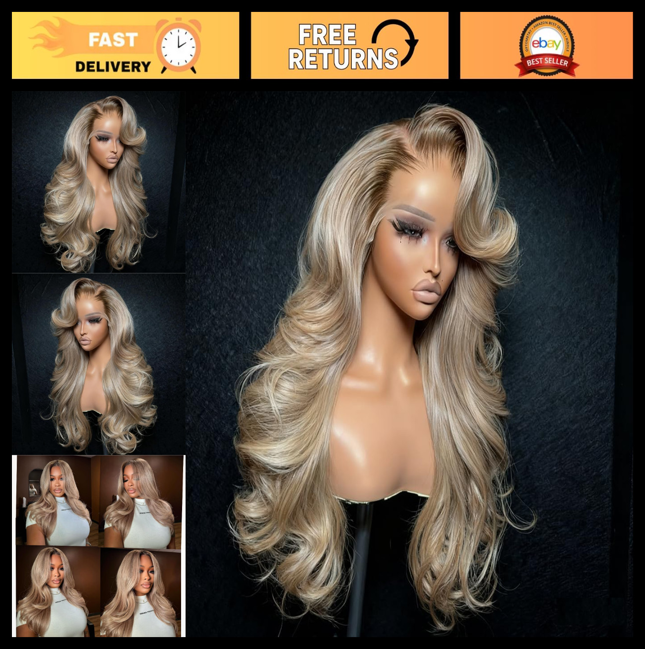 20 Inch Ash Blonde Body Wave Lace Front Wig – Human Hair, Brown Roots, 200 Densi