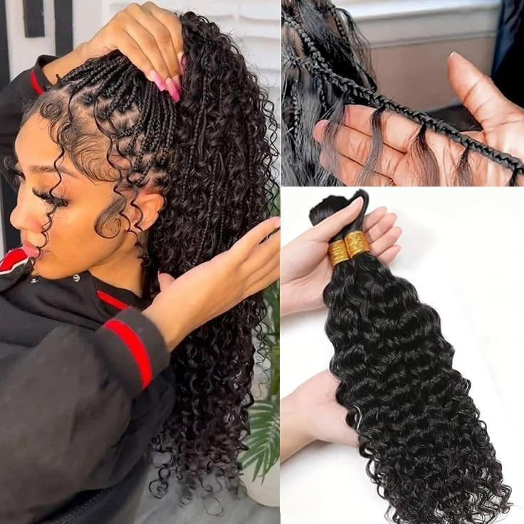 Boho Hair for Braiding 30″ Human Hair Deep Curly 2 Bundles 100g #1BNatural Black