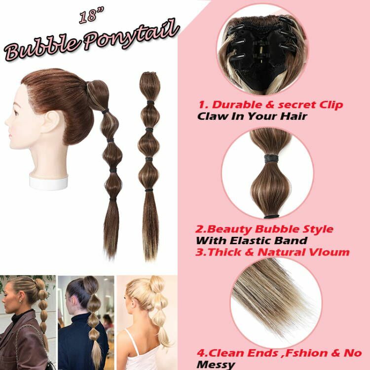 Bubble Braided Ponytail Extensions Claw On Clip In Hair Piece Real Thick Natural
