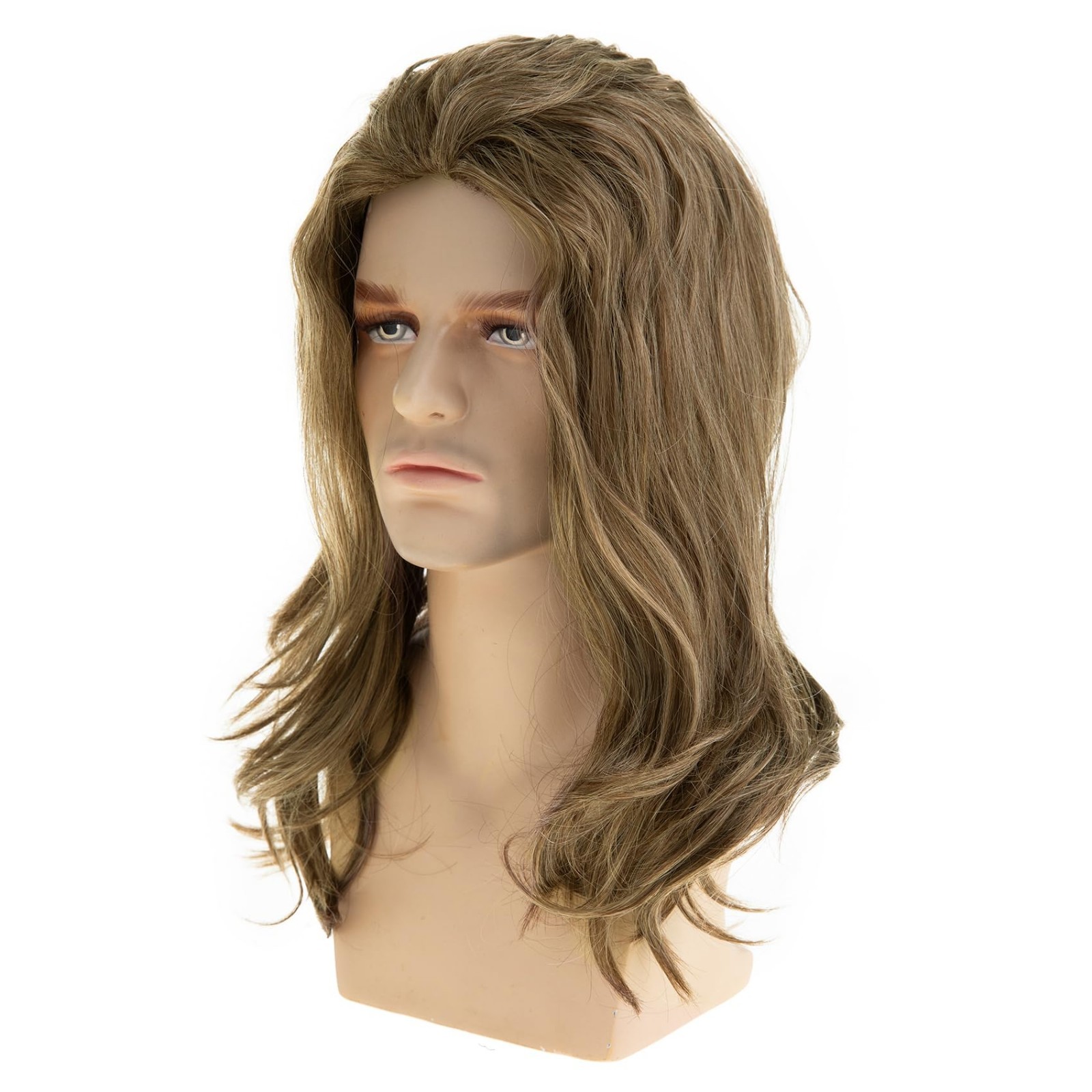 Long Wavy Brown Synthetic Wig for Men – Layered Cosplay & Party Hair