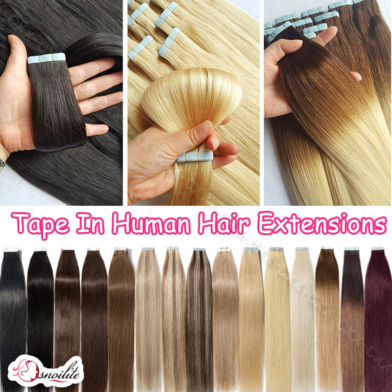 10-80PCS THICK Tape In Russian Remy Human Hair Extensions Skin Weft Blonde White
