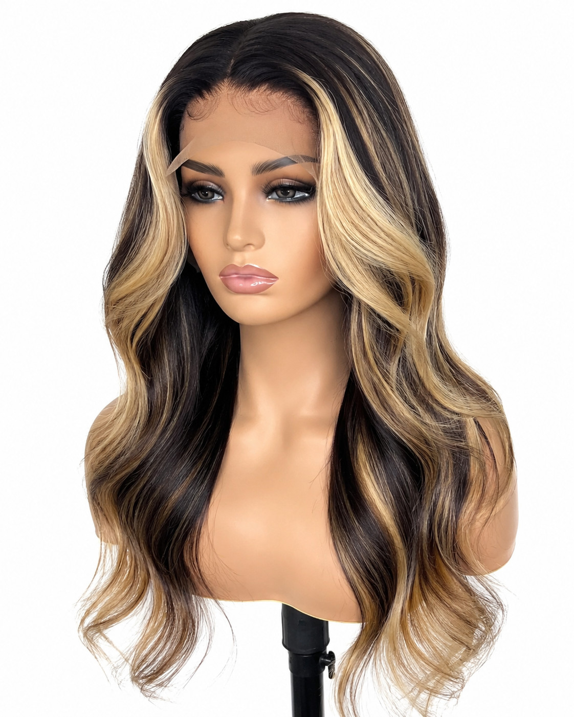 Black and Blonde Wig Synthetic Lace Front with Natural Pre-Plucked Hairline