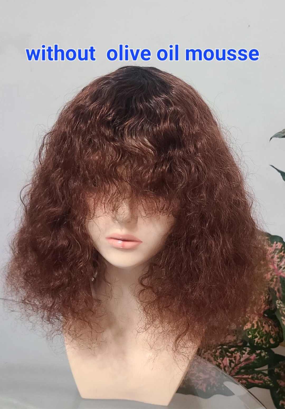 14″Brown Jerry Curl Wig,made From 100%human hair with bangs, Color TT 1B/33(N)
