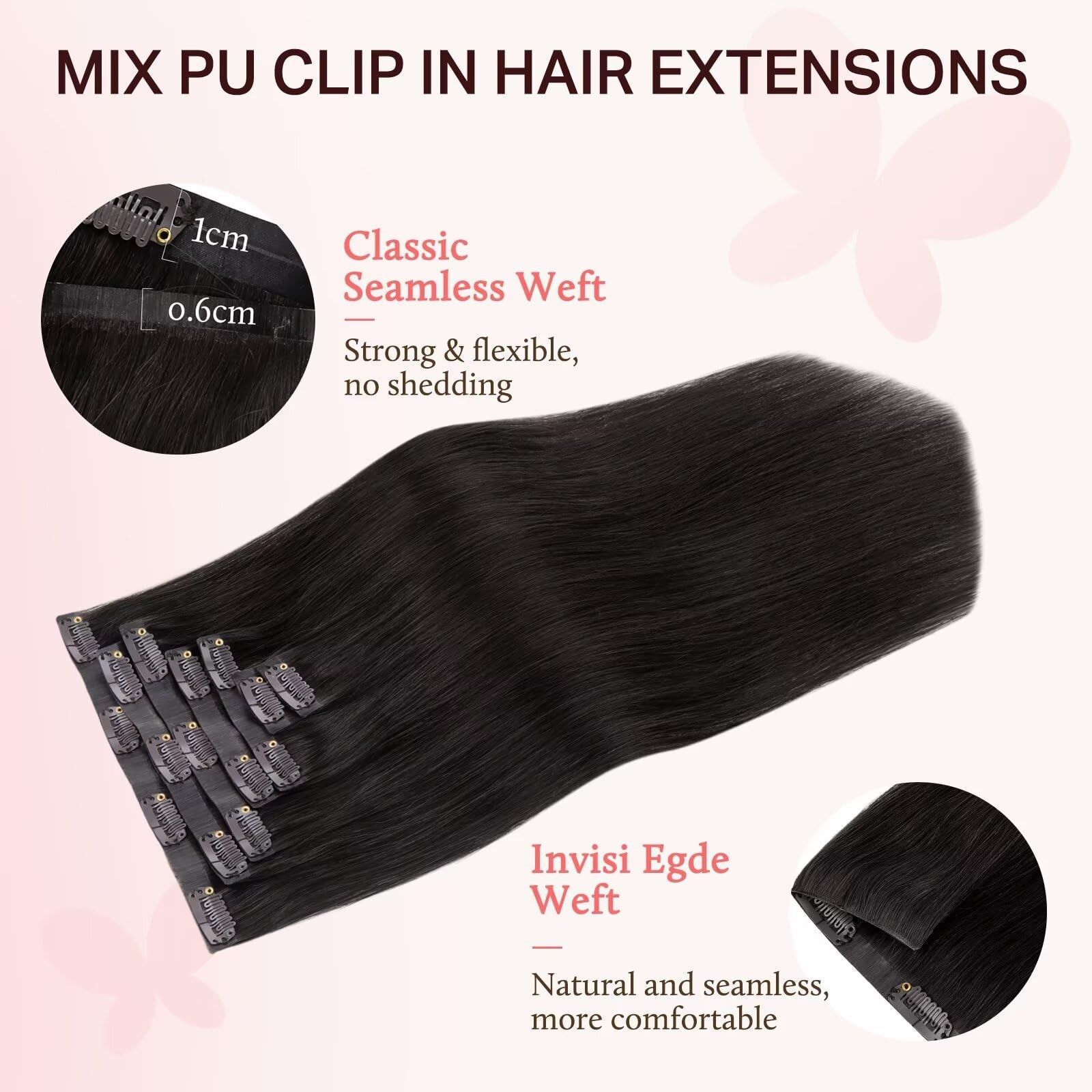 Doores Clip In Hair Extensions Set 18 Inch 130G 4Pcs Invisi Edge Clip Ins And