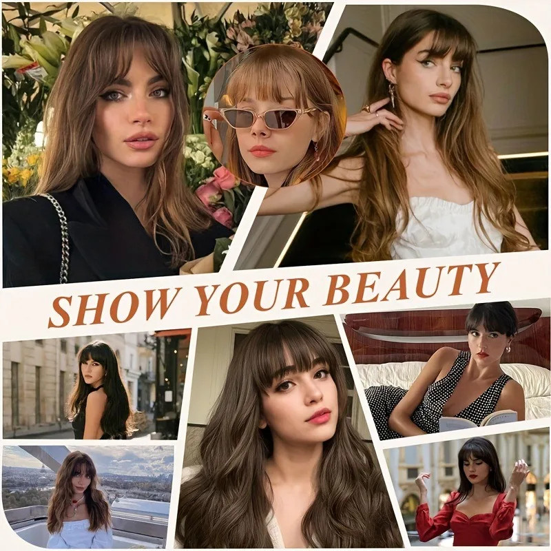 Synthetic Hair Clip-In Bangs Wispy Fringe with Sideburns Dark Brown Natural Look