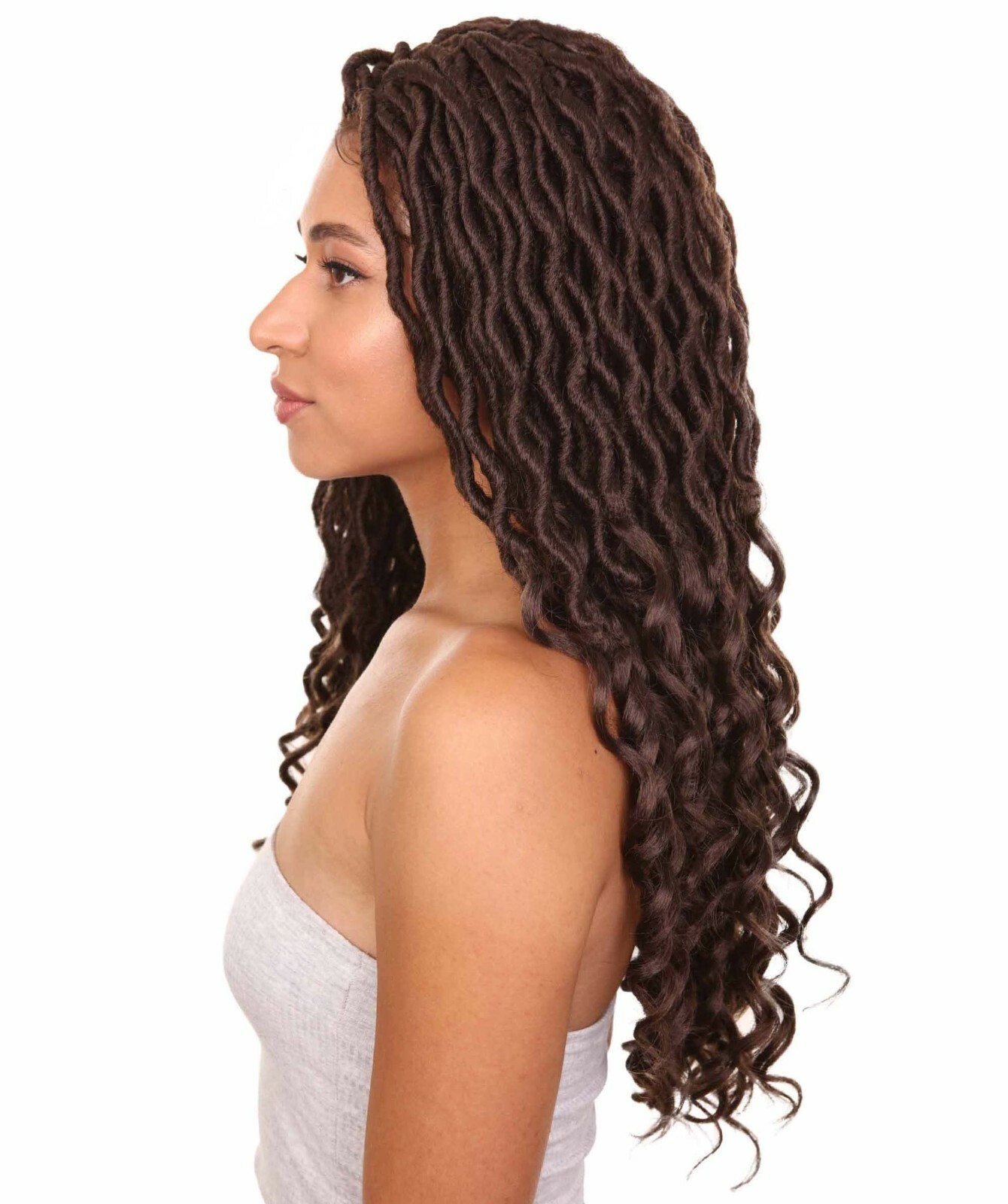 LUXLUXE Andrea 4×4 Curly Long 4X4 Hand Tied Lace Braid Chestnut Brown Wig