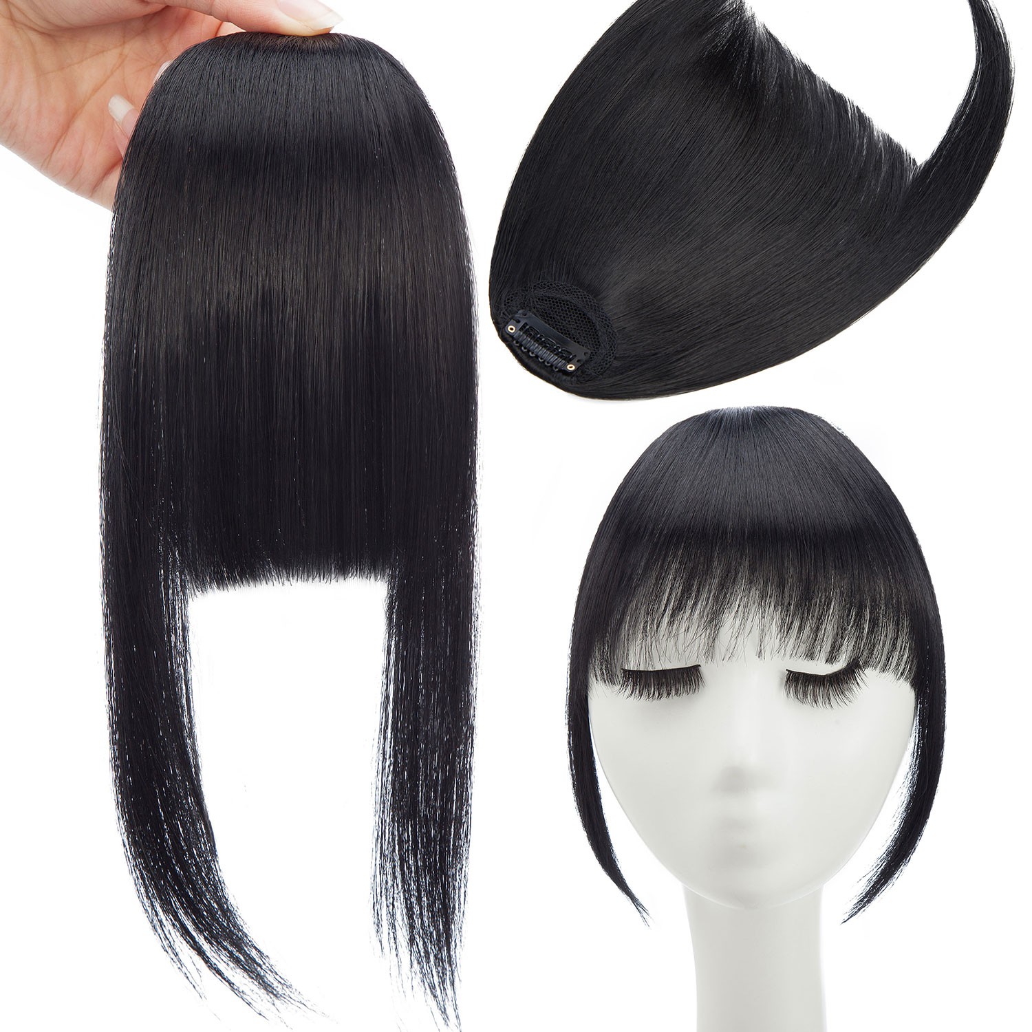 Natural Real as Human Hair French Bangs Clip in Hairpiece Natural Top Fringe USA