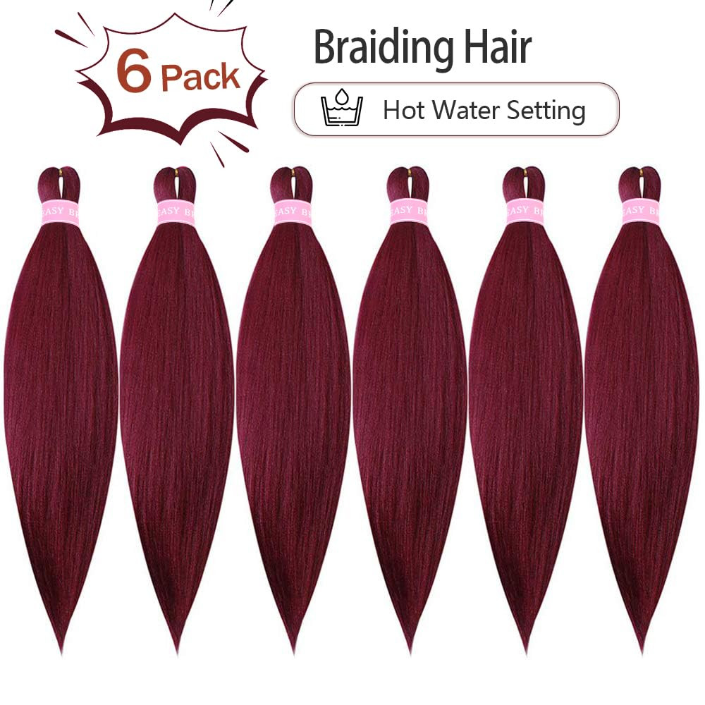 Burgundy Braiding Hair Extensions for Braids 6 Packs Yaki Texture Wine Red Pre S