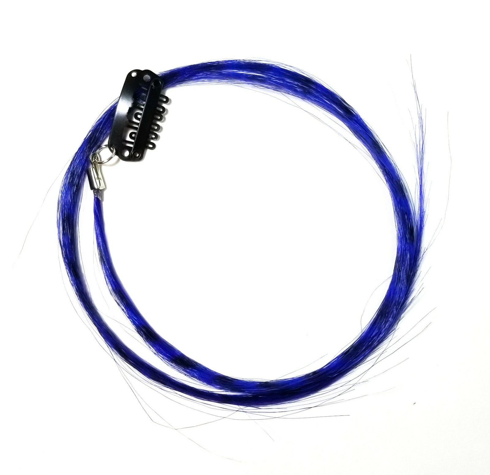 Blue feather hair extension clip in, thin strand