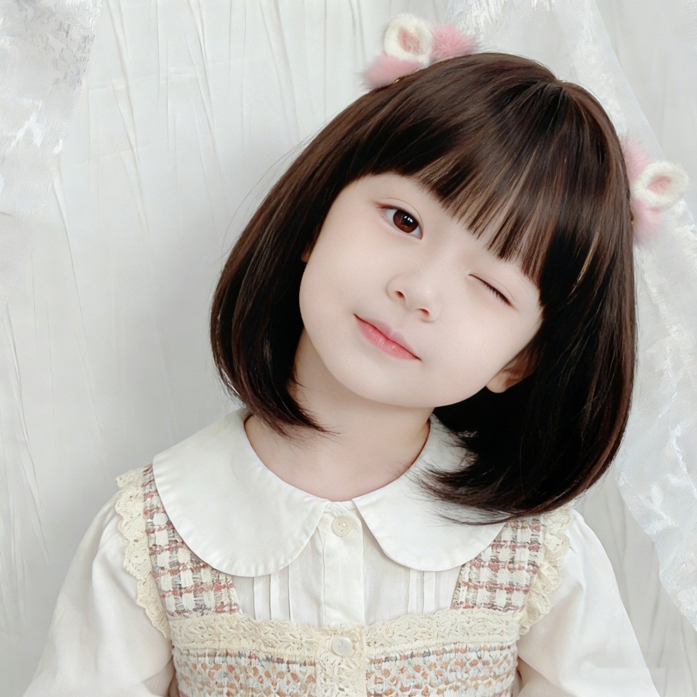 Child Wig for Kids with Bangs Girls Short Curly Wavy Wig Synthetic Hair Wigs
