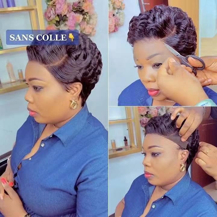 Women’s African Style Short Finger Wave Wig, Rose Net Synthetic Curly Wig