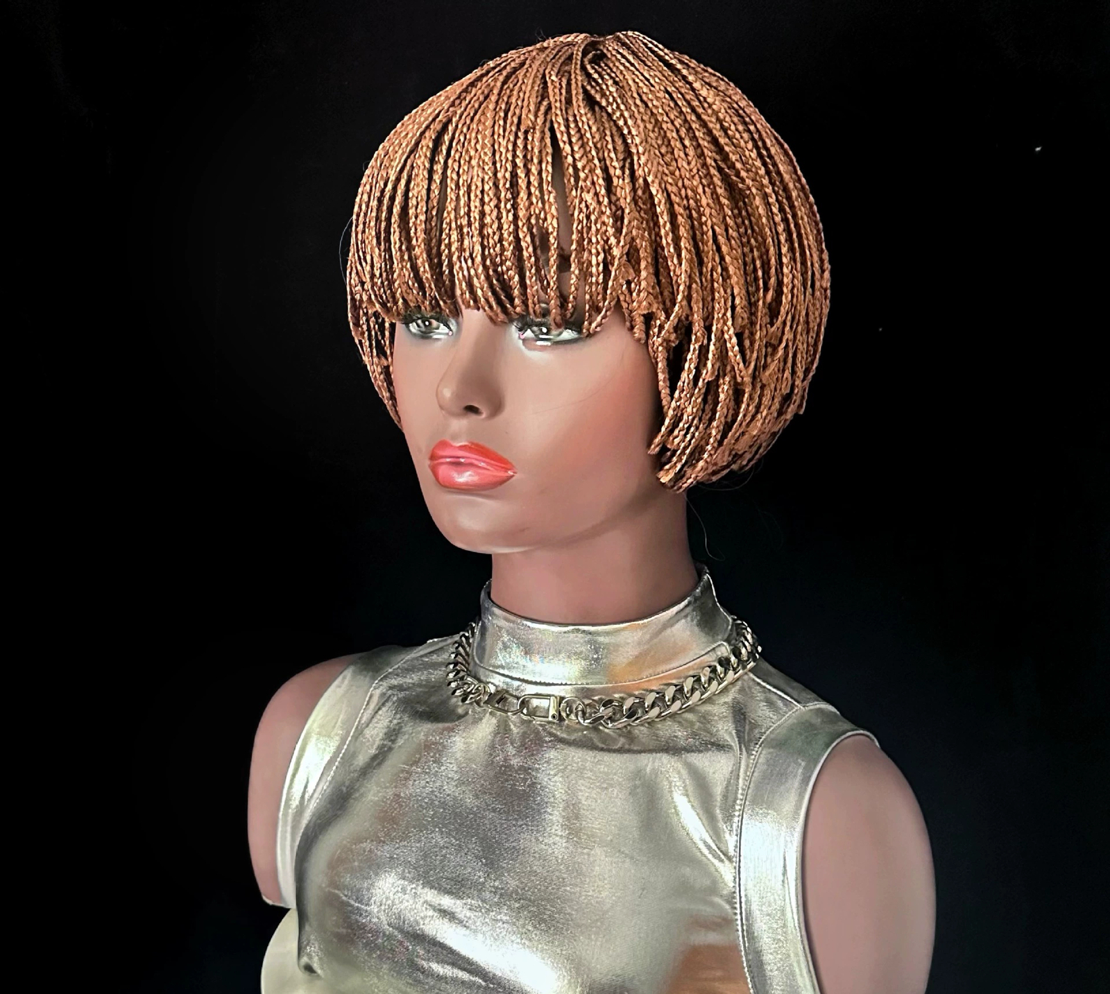 Box Braid Wig Light Brown Short Bob Wig Box Braided Wig with Bangs 6 inch