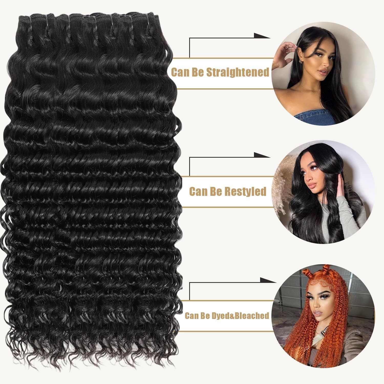 Deep Wave Human Hair Bundles 15A Unprocessed Curly, Soft & Tangle-Free, 3X Lifes