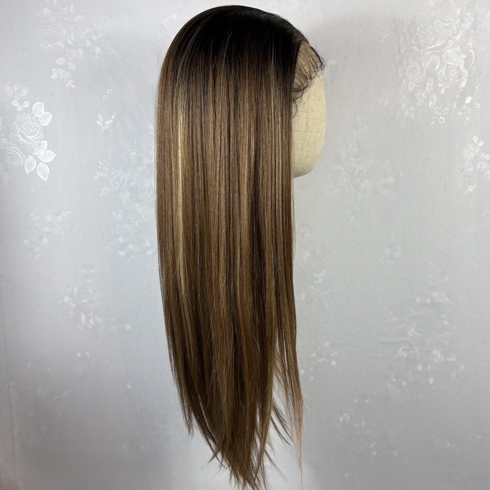 24” Daily wear WIG! 360 Lace Rts Ash Brown With Highlights Human Hair blend