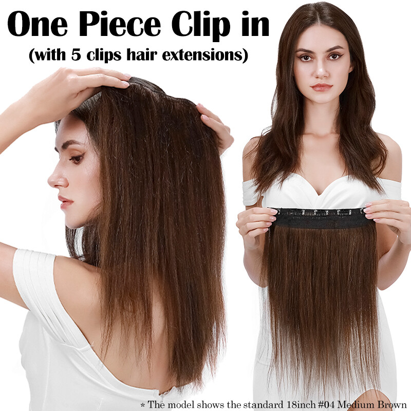 100% Remy Clip in One Piece Real Remi Human Hair Extensions Balayage Full Head