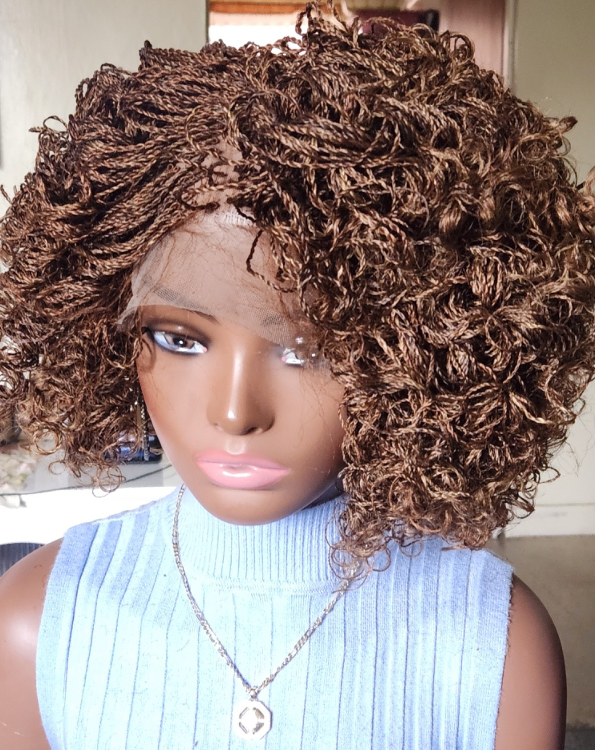 Handmade braided Senegalese twist curly wig Brown