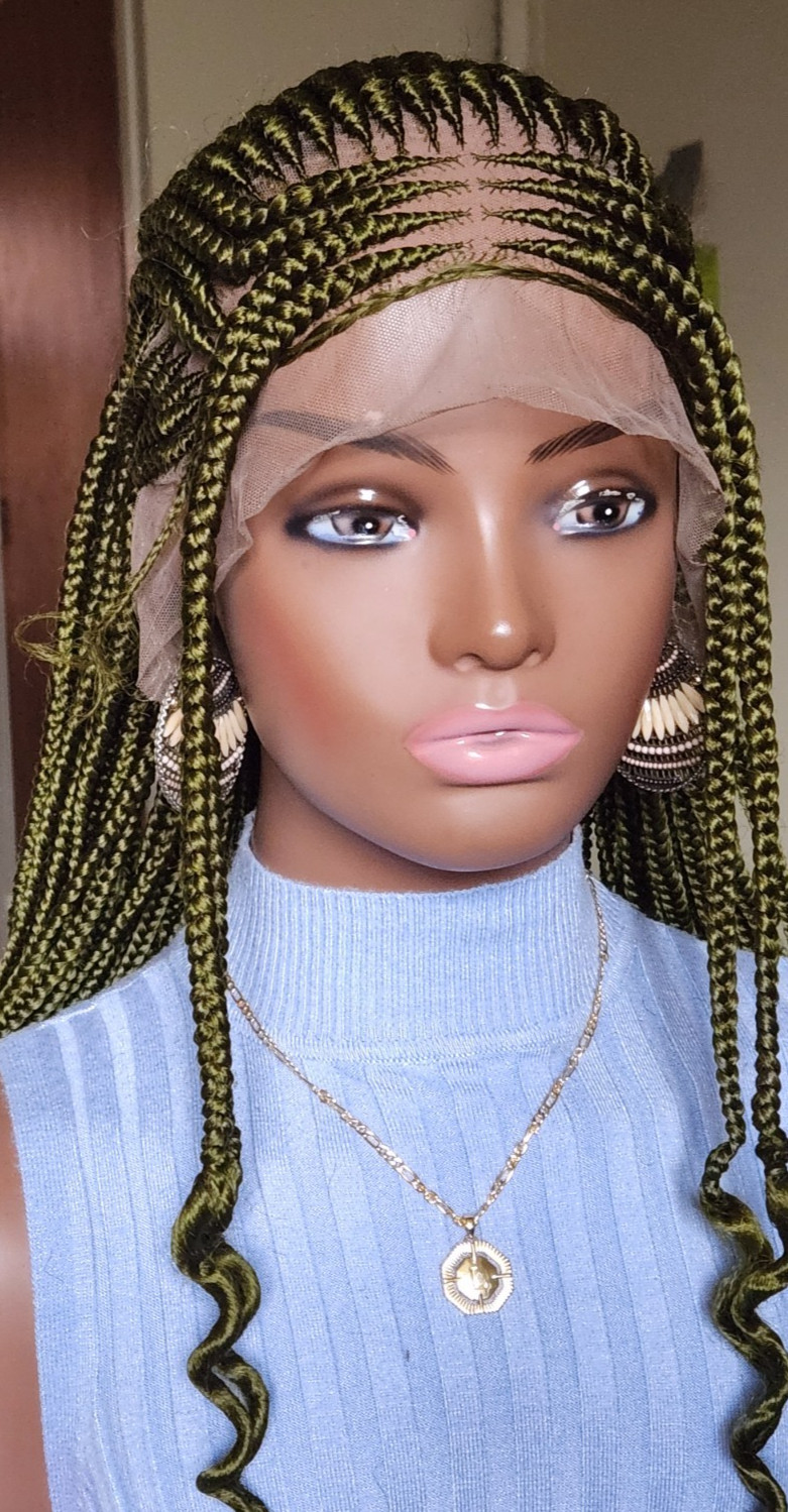 Handmade box Full Lace Cornrow wig Dark green