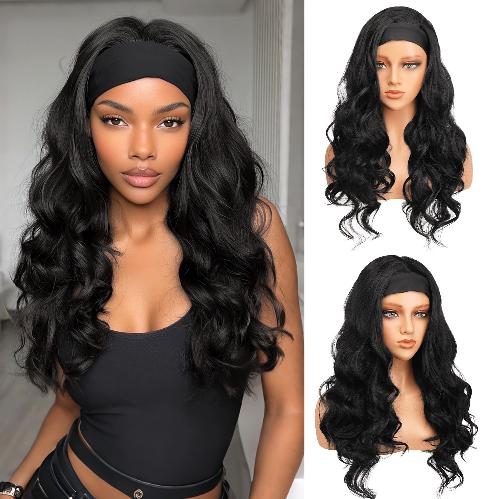 Body Wave Headband for Black , Kinky Straight Yaki 22 Inch Wear & Go Glueless…