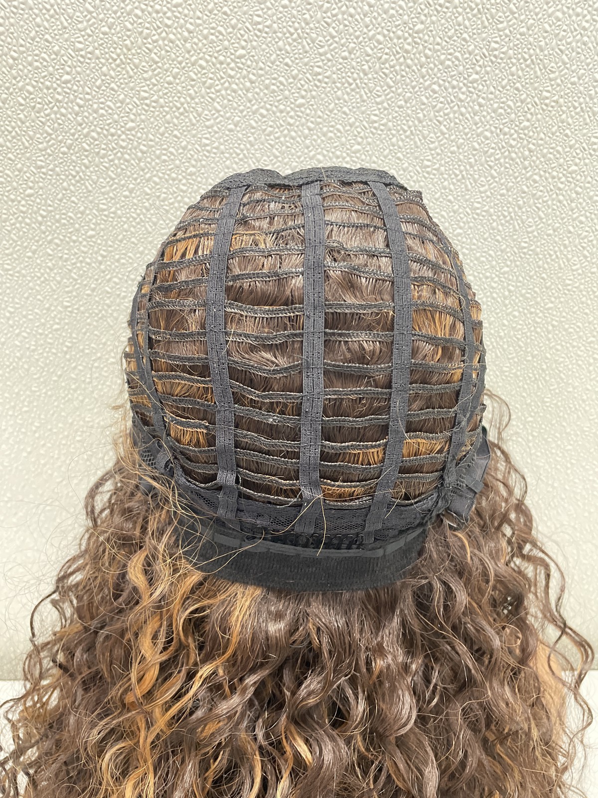 Gorgius Brown Highlights Fiber & Human Hair Blend Curly Wig With Bangs 20″
