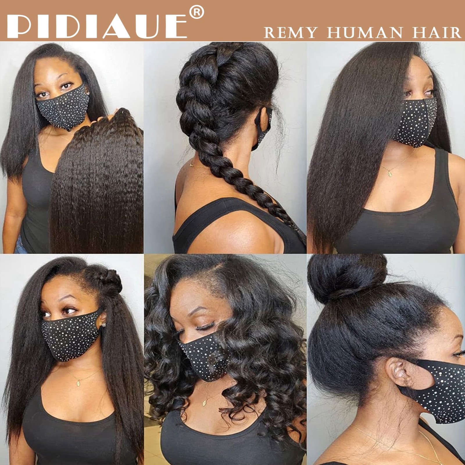Pidiaue Kinky Straight Bundles Human Hair Remy Yaki Straight Bundles Weave 14