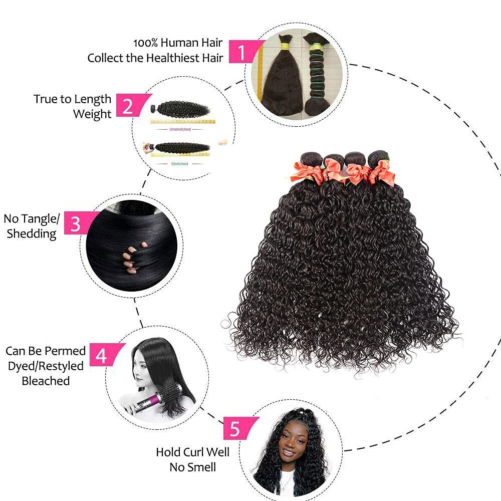 Luxurious Water Wave Human Hair Bundles – Natural Black, 22-28 Inch Extensions