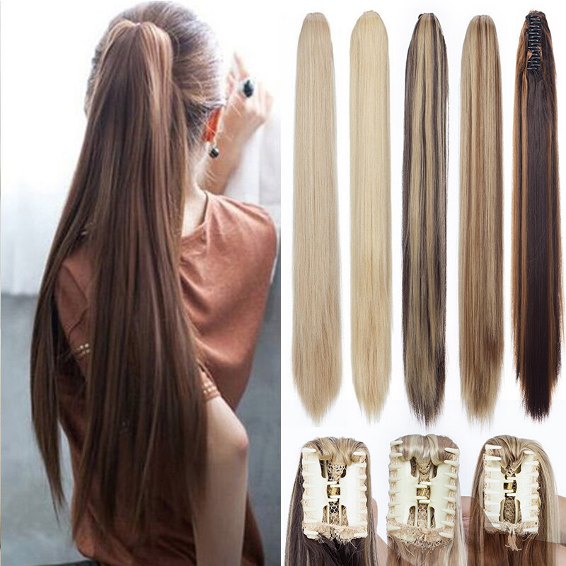 Real Long Jaw Claw Pony tail Clip On Ponytail Hair Extensions One Piece As Real