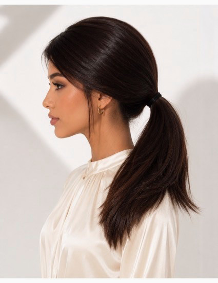 21” HD Lace Front Glueless Human Hair Wig Dark Brown Silk Top 130% European pony