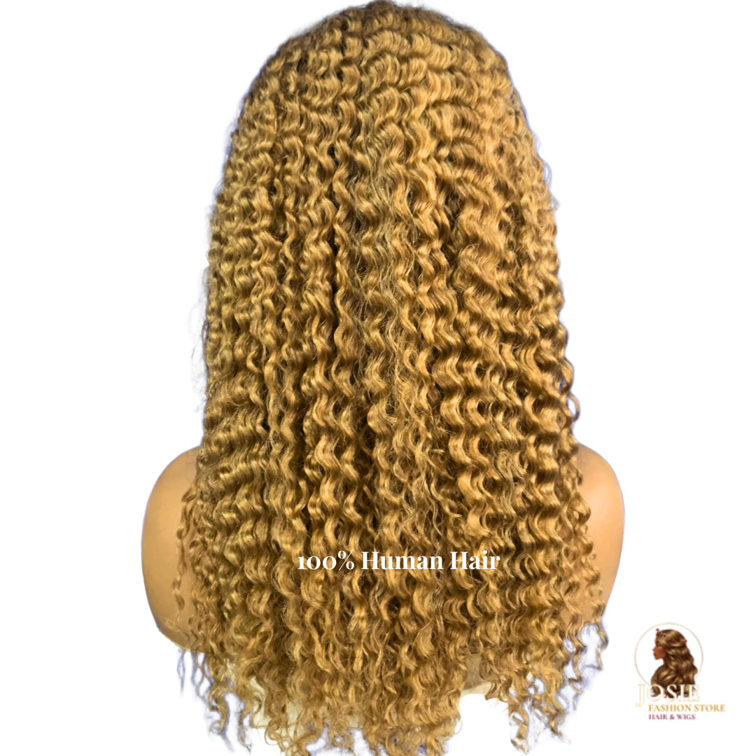 20″ Jerry Curl Lace Front Wig Honey Blonde #27 100% Human Hair HD Lace Glueless