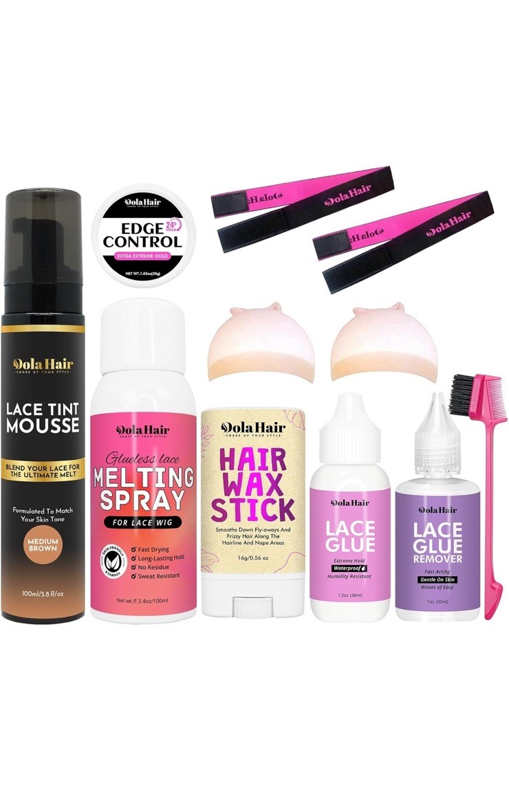 DolaHair Lace Wig Install Kit Medium Brown Lace Tint Mousse Glue Melting Spray
