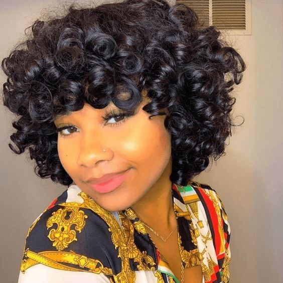 Human Hair Wigs With Bangs Full Machine Made Short Loose Curly Bob Wig For Women