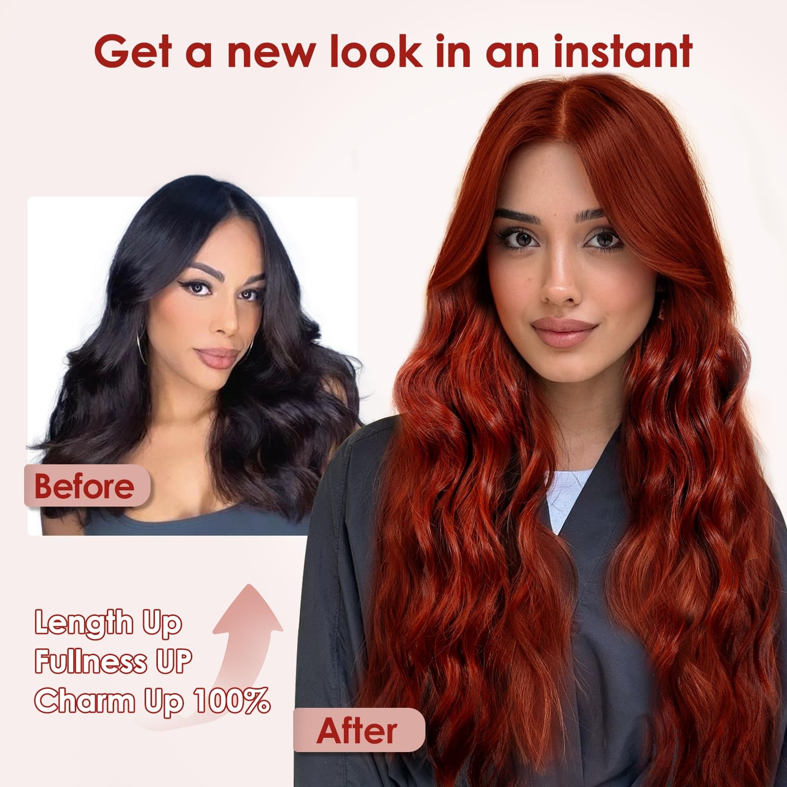 Auburn Wig for Women, 26 Inch Long Wavy Lace Hairline Middle Part Natural Loo…