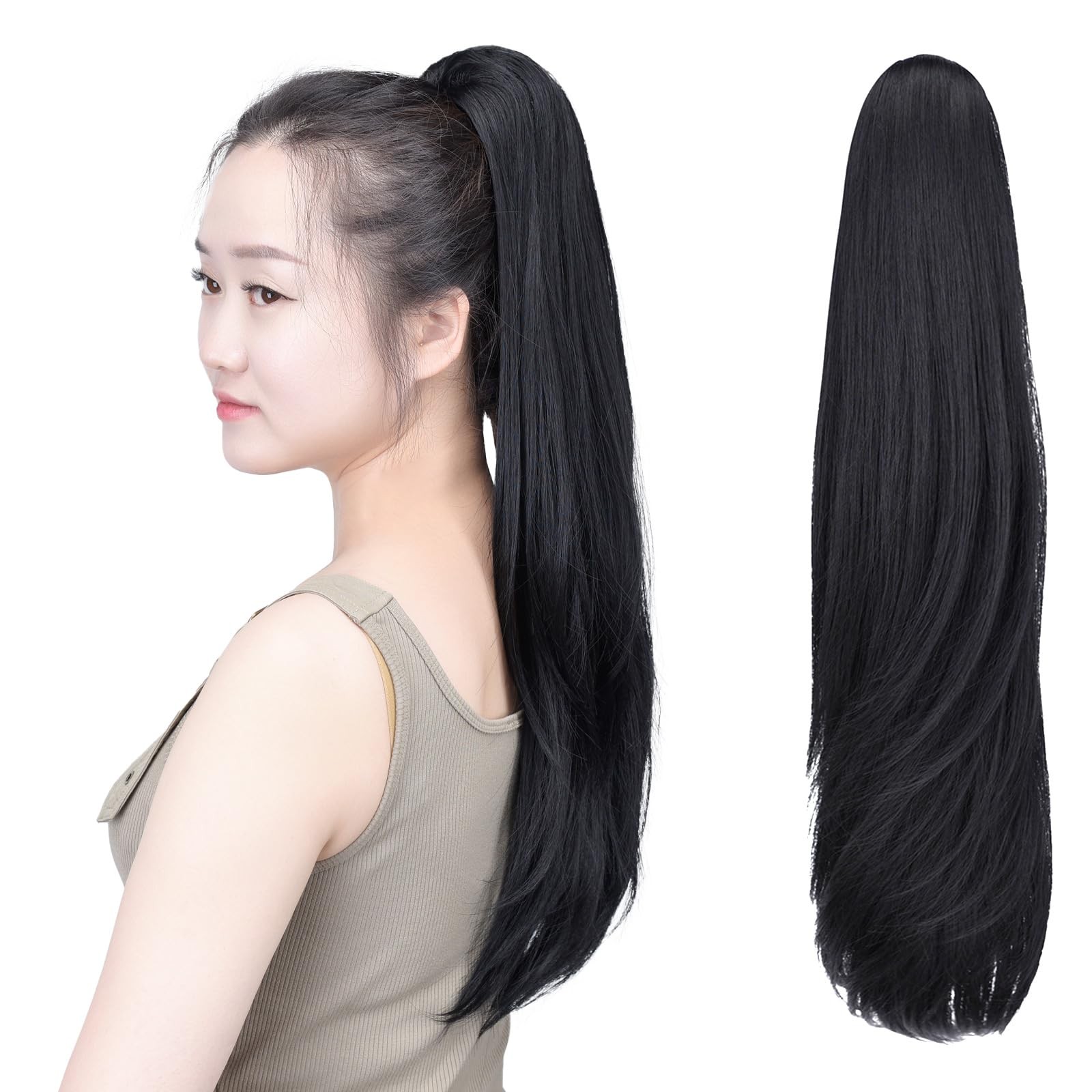 SYXLCYGG Black Ponytail Extension Yaki Straight Clip Claw 22″,