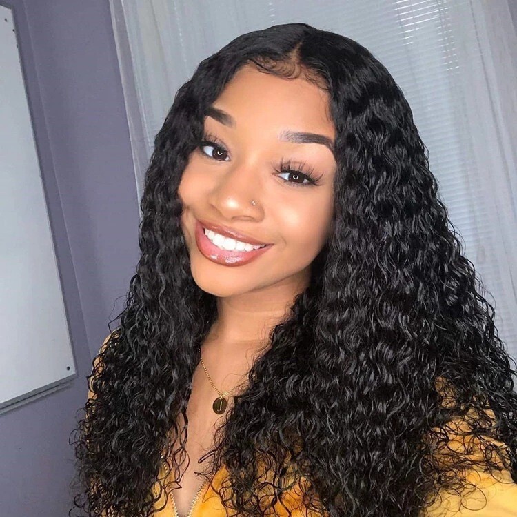 1 Set Long Curly Bob Lace Front Human Hair Wigs Water Wave PrePluck For Women