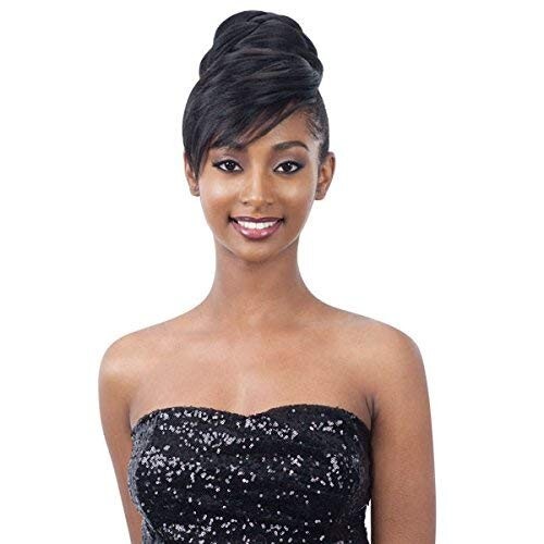 TWISTED BUN BANG (1B Off Black) Freetress Equal Synthetic Bun & Swoop Side Bang