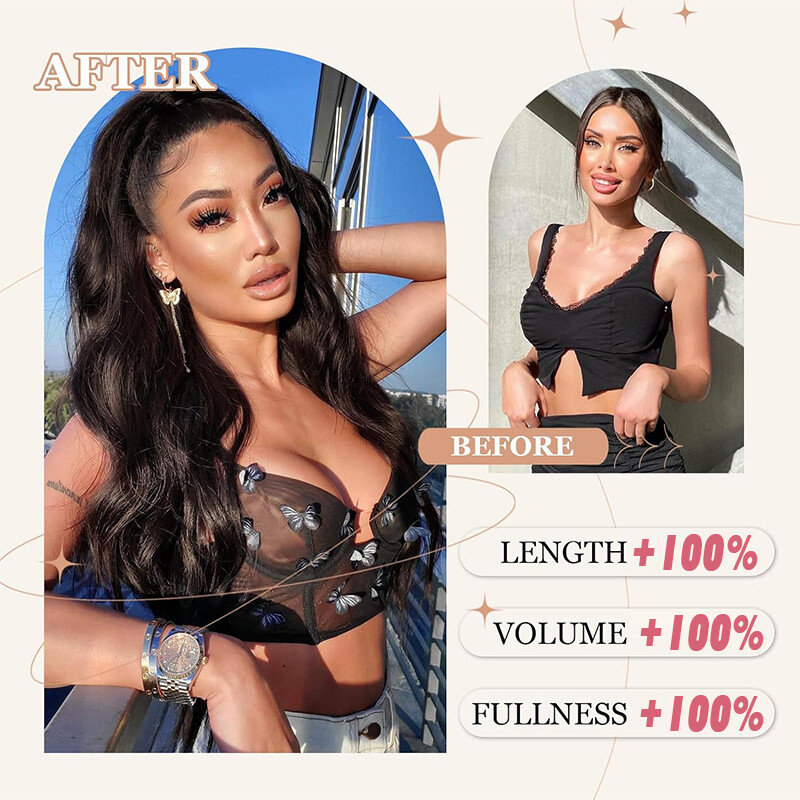 Long Braids Ponytail Drawstring Straight Body Wave Hair Extension Real As Human