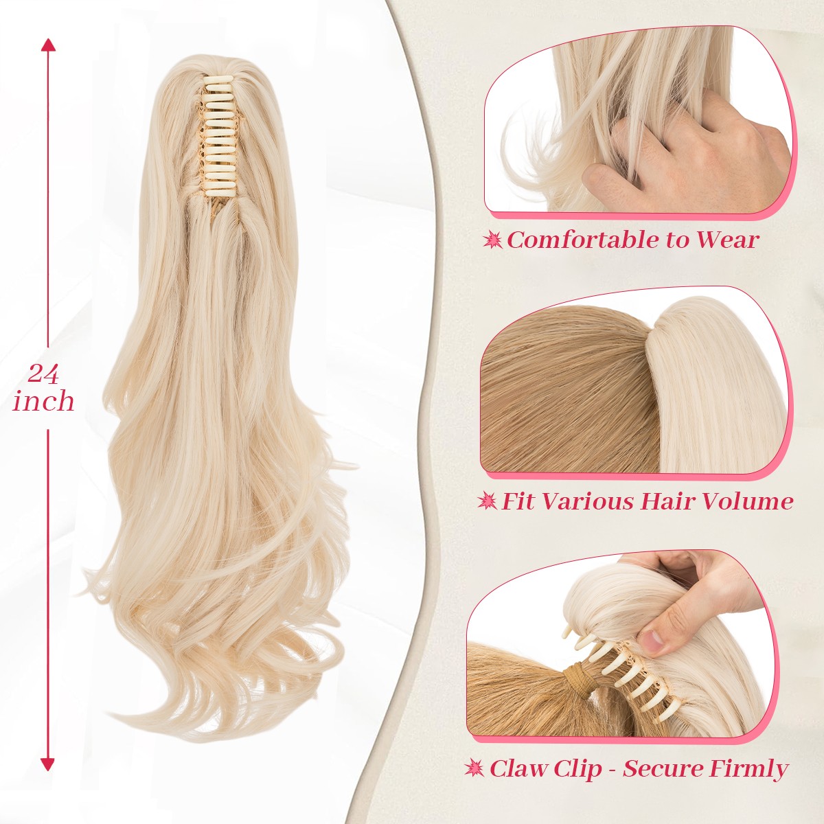 24Inch Claw Clip In Ponytail Hair Extensions Synthetic Hair One Piece Curly Wavy