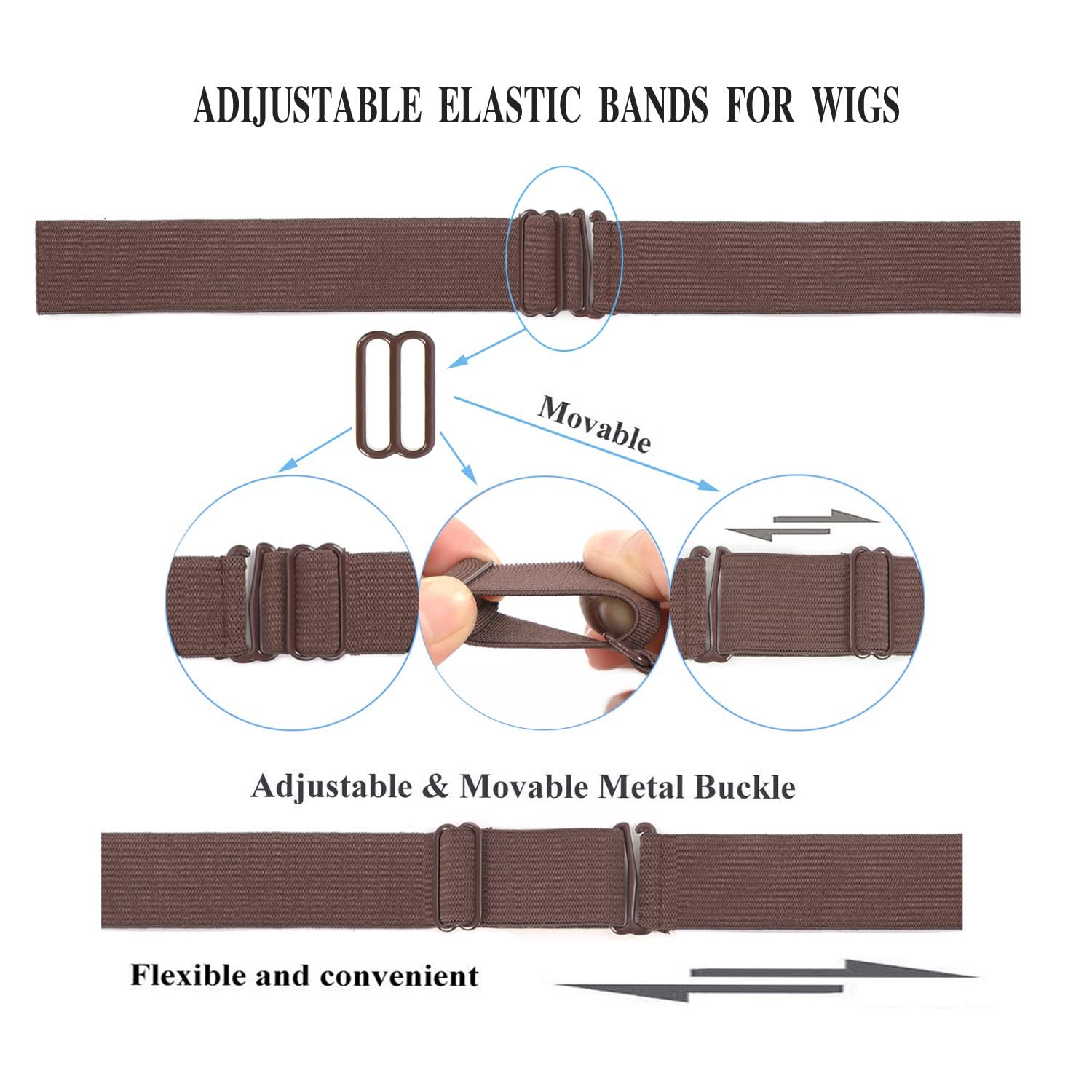 10 Pcs 1 Inch Adjustable Wig Bands Straps for Wigs Making Closed Wigs Lace Wigs