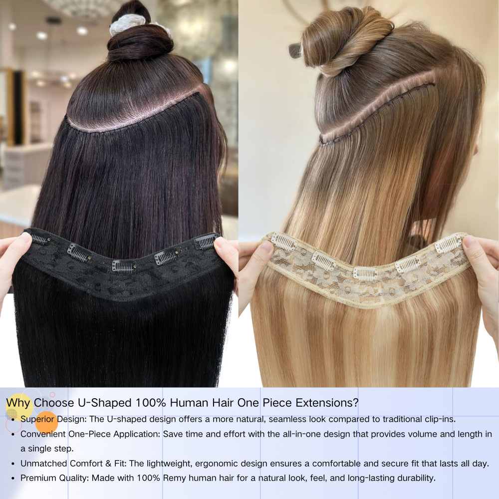 V Shape One Piece THICK Real Remy Clip in U Part Human Hair Extensions Full Head