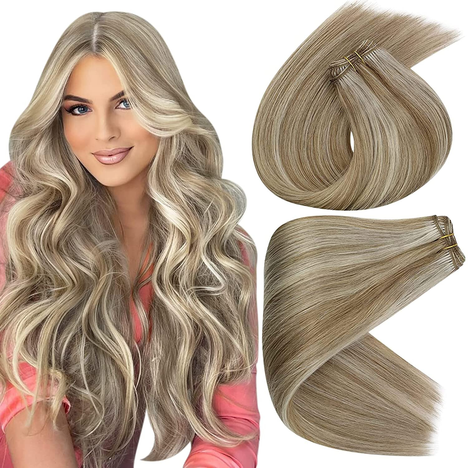 Weft Sew In Remy Human Hair Extensions Double Weave Hair Bundle Full Head Thick