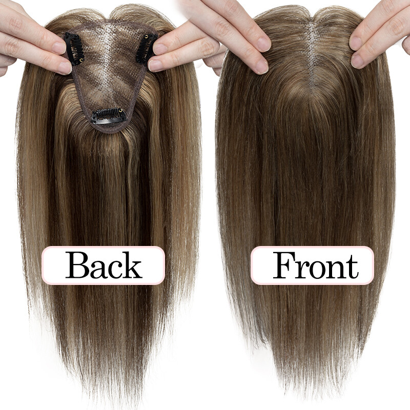 Hair Toppers Clip in Real Remy Human Hair Piece 130% Density Lace Base 8x10cm US