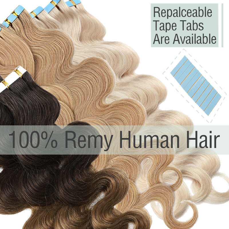Body Wave Tape In Hair Extensions 100% Remy Human Hair Skin Weft 20/40/60pcs