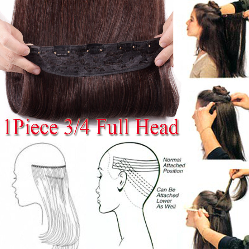 Thick One Piece Clip In 100% Remy Human Hair Extensions 3/4 Full Head Weft Ombre