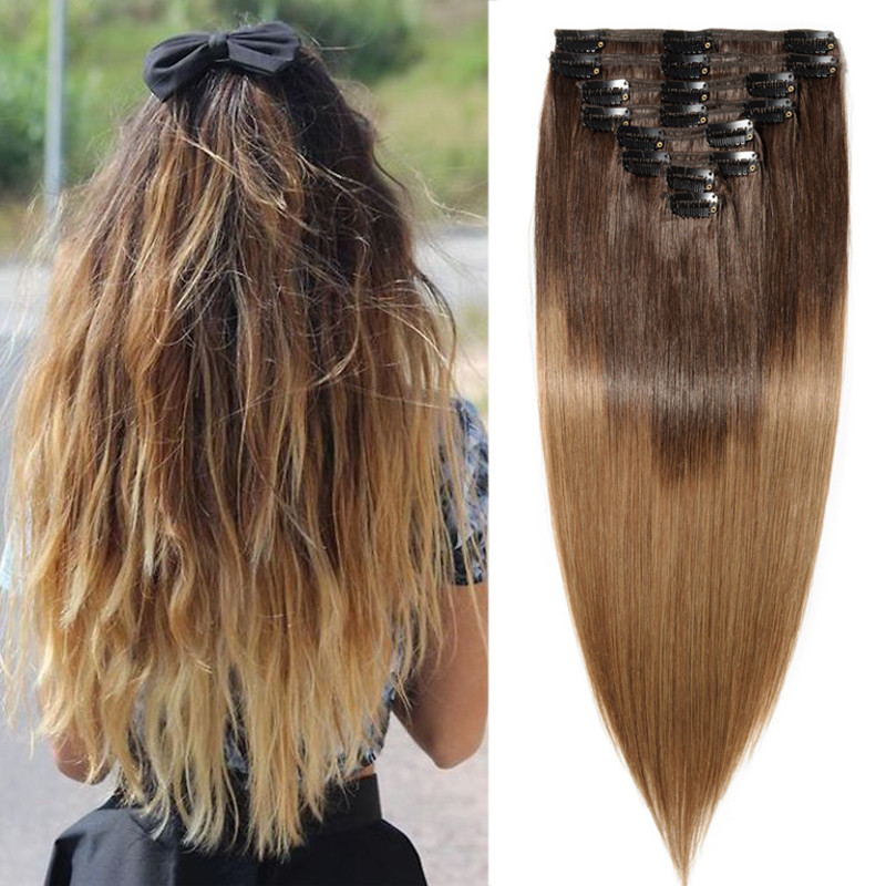 110G-170G THICK Double Weft Clip In Human Hair Extensions Full Head US FAST SHIP