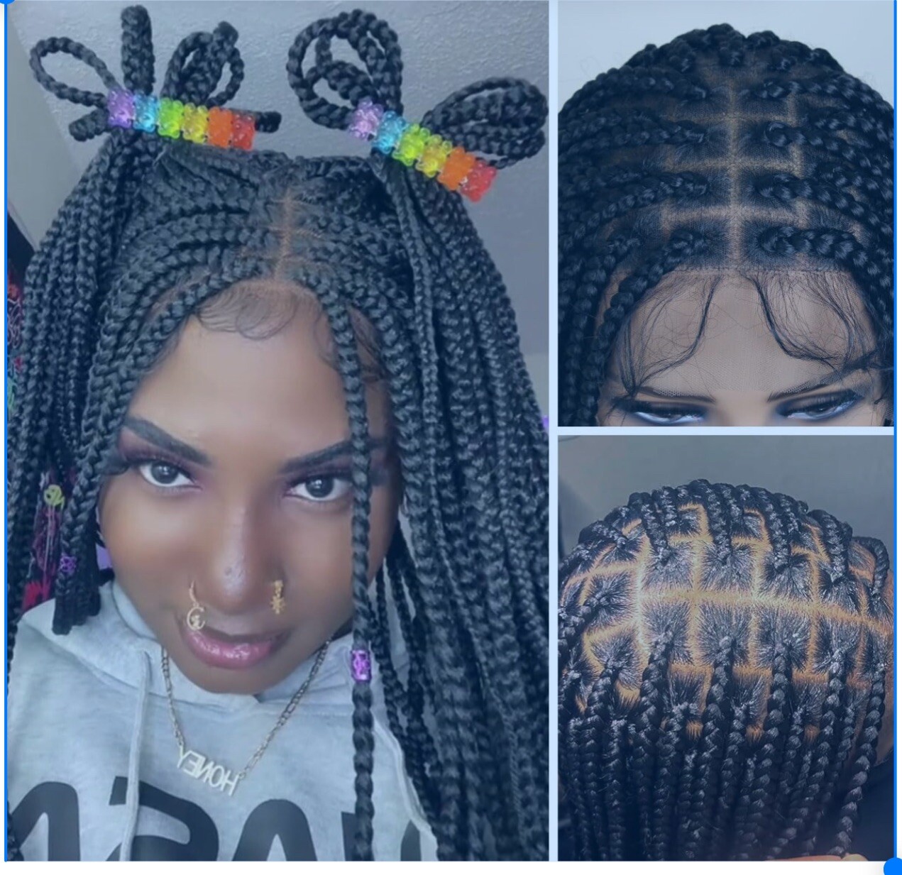 Micro Box Braided Knotless 36in Souble full lace wig pre-plucked w/baby hair