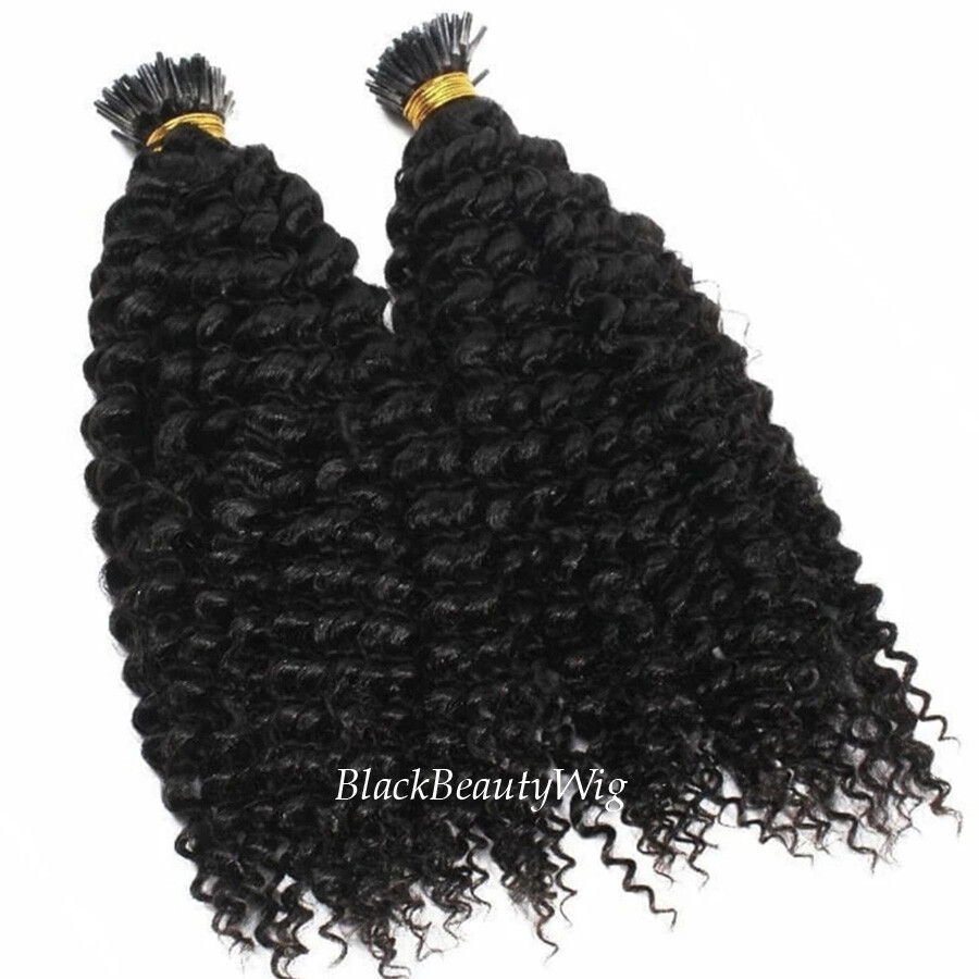 Long Kinky Curly I Tip Human Hair Extension Pre Bonded Microlink Hair 100pcs