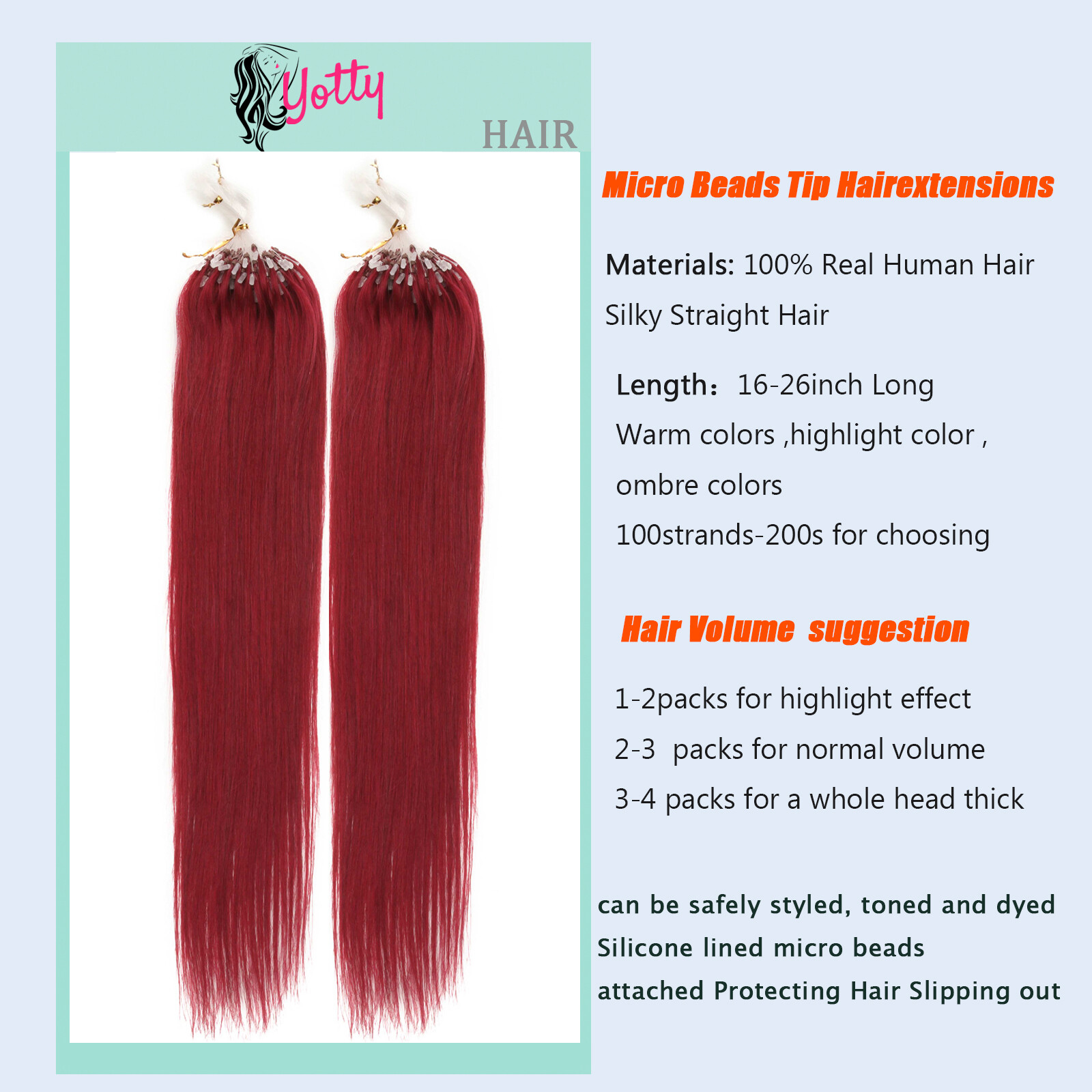 Micro Link Hair Extensions Micro Ring Beads Loop Tip Real Human Hair Highlighted
