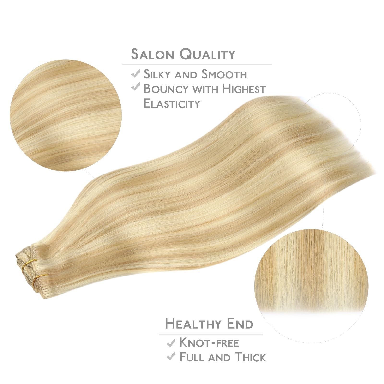 WENNALIFE Clip in Hair Extensions 12″ 80g Remy Human Hair Light Blonde 7pcs