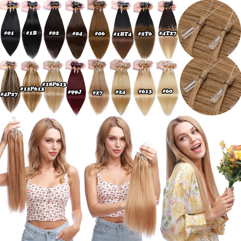 Micro Ring Loop Beads Tip Link Hair Extensions Real Remy Human Hair Straight USA